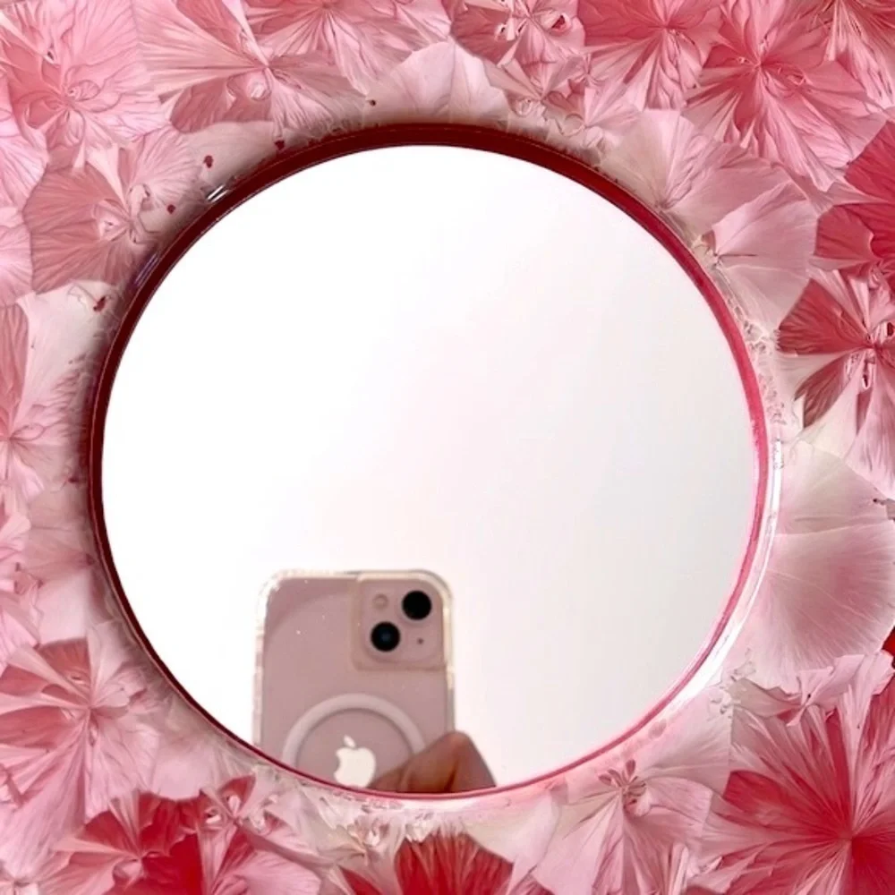 Brand New in Box Route 5 Round Ceramic Floral Decorative Mirror Red Pink White